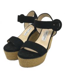 JIMMY CHOO（ジミーチュウ）の古着「Abigail 100 Leather Wedge Sandals」｜ブラック