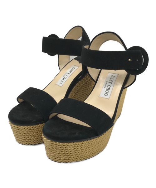 JIMMY CHOO（ジミーチュウ）JIMMY CHOO (ジミーチュウ) Abigail 100 Leather Wedge Sandals ブラック サイズ:37の古着・服飾アイテム