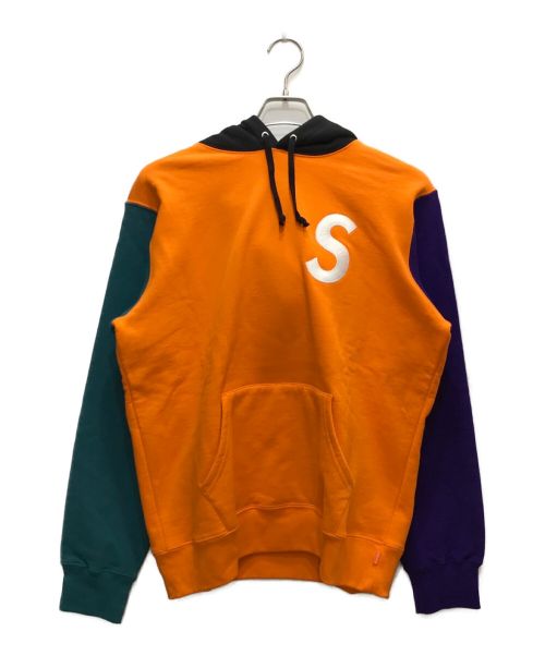 SUPREME（シュプリーム）SUPREME (シュプリーム) S Logo Colorblocked Hooded Sweatshirt オレンジ×ブラック サイズ:Mの古着・服飾アイテム