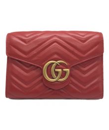 GUCCI（グッチ）の古着「GGマーモント チェーンウォレット ショルダーバッグ/	474575」｜レッド