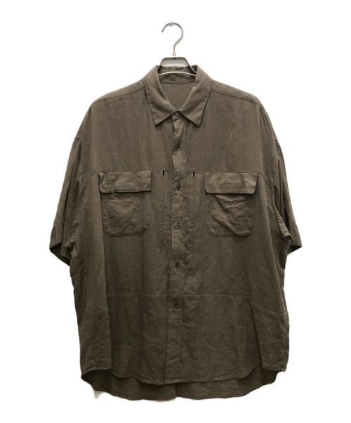 koti BEAUTY&YOUTH（コティ ビューティアンドユース）koti BEAUTY&YOUTH (コティ ビューティアンドユース) CRASH LINEN MULTI POCKET SHORT SLEEVE SHIRT/クラッシュリネンマルチポケットショートスリーブシャツ ブラウン サイズ:Lの古着・服飾アイテム