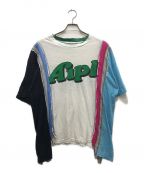 Aipl×Rebuild by Needlesエイプル×リビルドバイニードルス）の古着「再構築リメイクTシャツ」｜ホワイト×グリーン×ブルー