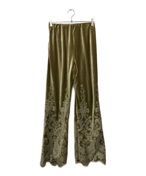 Ameri（アメリ）Ameri (アメリ) フラワーエンブロイダリーベロアパンツ/UND FLOWER EMBROIDERY VELOUR PANTS カーキ サイズ:Mの古着・服飾アイテム