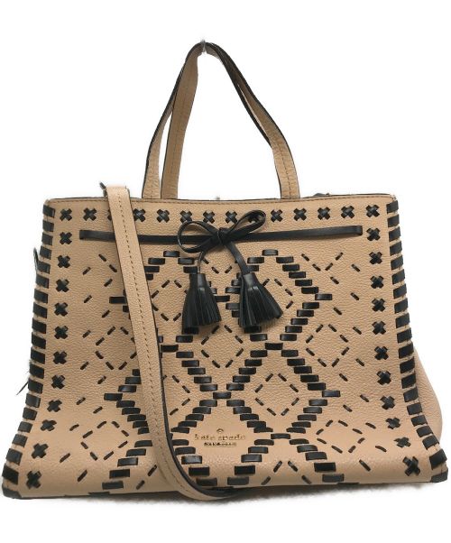 Kate Spade（ケイトスペード）Kate Spade (ケイトスペード) HAYES STREET WOVEN SMALL ISOBEL/ヘイズストリートウーブンスモールイソベル ベージュ×ブラックの古着・服飾アイテム