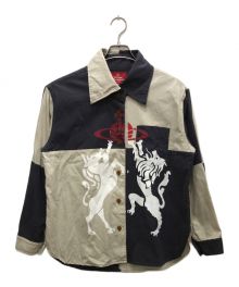 Vivienne Westwood RED LABEL（ヴィヴィアンウエストウッドレッドレーベル）の古着「パッチワークプリントシャツ」｜ネイビー×ベージュ