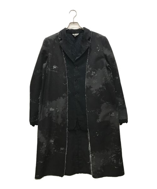 BLACK COMME des GARCONS（ブラック コムデギャルソン）BLACK COMME des GARCONS (ブラック コムデギャルソン) インサイドアウトドッキンググラフィックロングコート ブラック サイズ:Lの古着・服飾アイテム