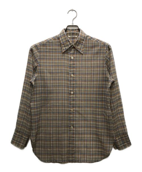 AURALEE（オーラリー）AURALEE (オーラリー) WOOL RECYCLE POLYESTER SHEER CHECK SHIRTS/ウールリサイクルポリエステルシアーチェックシャツ ブルー×ブラウンの古着・服飾アイテム