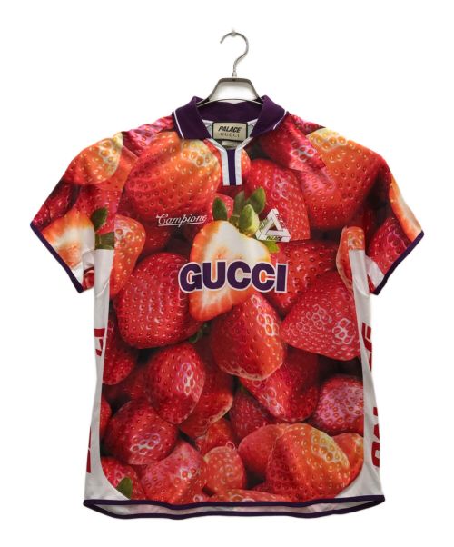 GUCCI（グッチ）GUCCI (グッチ) PALACE (パレス) Printed Football Technical Jersey T-Shirt/プリンテッドフットボールテクニカルジャージーTシャツ レッド サイズ:XLの古着・服飾アイテム