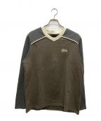 stussyステューシー）の古着「Panel V Neck LS Tee/パネルVネックLSティー」｜ブラウン