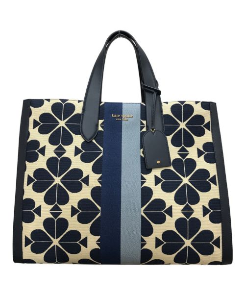 Kate Spade（ケイトスペード）Kate Spade (ケイトスペード) オーバーサイズ スペードフラワー ジャカード ストライプ マンハッタン ラージ トート ネイビーの古着・服飾アイテム