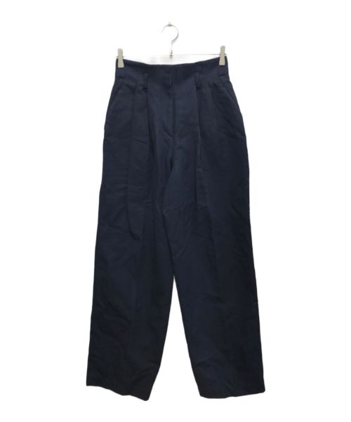 Mame Kurogouchi（マメクロゴウチ）mame kurogouchi (マメクロゴウチ) Cotton Linen Twill Wide Trousers/ツイルタックワイドパンツ ネイビー サイズ:2の古着・服飾アイテム