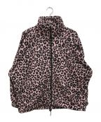 MINEDENIMマインデニム）の古着「Lips Leopard Fleece Big BZ/リップスレオパードフリースビッグジャケット」｜ブラック×ピンク