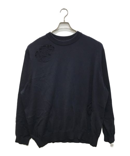 TAKAHIROMIYASHITA TheSoloIst.（タカヒロミヤシタ ザソロイスト）TAKAHIROMIYASHITA TheSoloIst. (タカヒロミヤシタ ザソロイスト) crew neck sweater/ダメージニット/クルーネックセーター(クラッシュ) ネイビー サイズ:46の古着・服飾アイテム