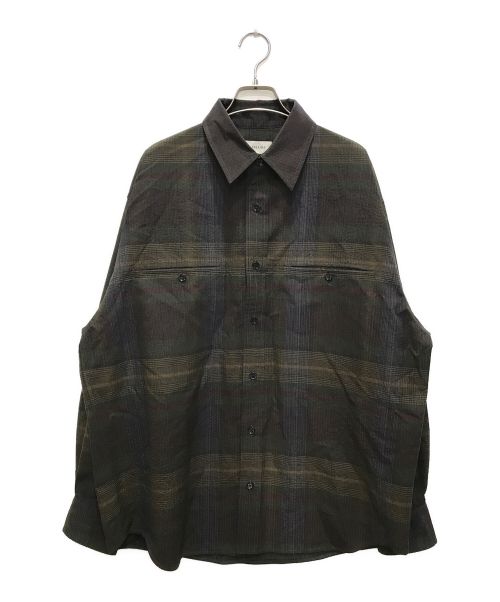 LEMAIRE（ルメール）LEMAIRE (ルメール) Checked Wool Oversized Shirt/チェックドウールオーバーサイズシャツ グリーン×ネイビー サイズ:46の古着・服飾アイテム