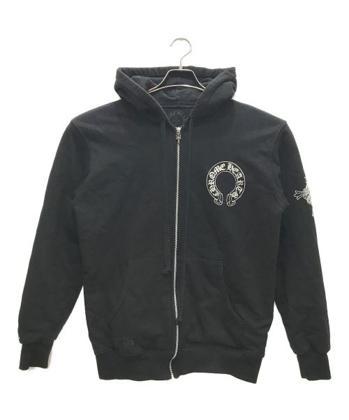 CHROME HEARTS（クロムハーツ）CHROME HEARTS (クロムハーツ) ロゴプリントジップパーカー ブラック サイズ:Lの古着・服飾アイテム