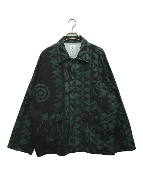 South2 West8（サウスツー ウエストエイト）south2 west8 (サウスツー ウエストエイト) Hunting Shirt -Cotton Ripstop / Printed/ハンティングシャツ-コットンリップストップ プリンティド グリーン×ブラック サイズ:Mの古着・服飾アイテム