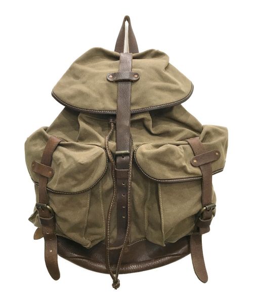 RRL（ダブルアールエル）RRL (ダブルアールエル) CANVAS LEATHER BAGPACK/キャンバス×レザーバックパック/ヴィンテージ加工/オイルレザー オリーブの古着・服飾アイテム