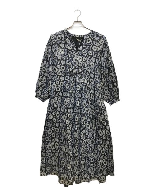 ne quittez pas（ヌキテパ）ne quittez pas (ヌキテパ) Cotton Lurex Stripe Flower Print Dress/コットン ルレックス ストライプ フラワープリント ドレス ブラック サイズ:SIZEMの古着・服飾アイテム