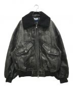 MAISON SPECIALメゾンスペシャル）の古着「Hand Rub-Off Buffalo Leather Prime-Over Boa Collar G-1 Jacket/ハード リブオフ バッファロー レザー プライム オーバー ボア カラー G-1 ジャケット」｜ブラック