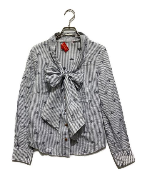 Vivienne Westwood RED LABEL（ヴィヴィアンウエストウッドレッドレーベル）Vivienne Westwood RED LABEL (ヴィヴィアンウエストウッドレッドレーベル) 総柄ストライプシャツ ネイビー サイズ:SIZE 2の古着・服飾アイテム