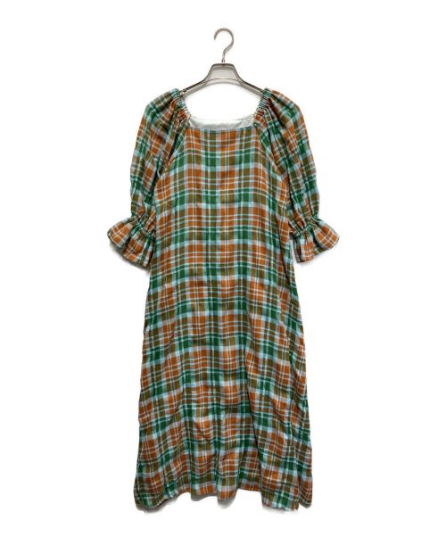 Ameri（アメリ）Ameri (アメリ) LACEY CHECK PUFF DRESS グリーン サイズ:SIZE Sの古着・服飾アイテム