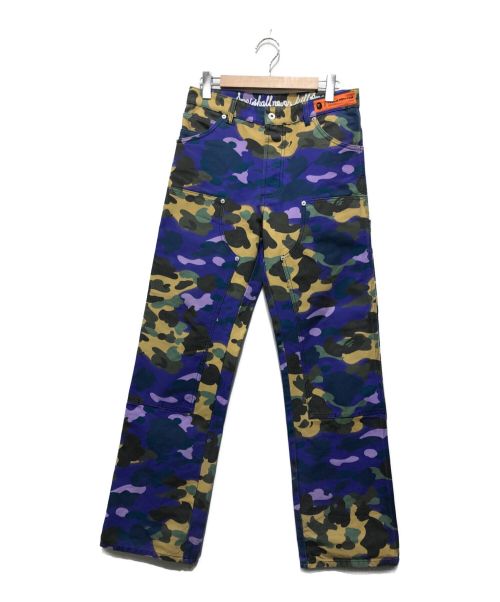 BAPE BY A BATHING APE（ベイプバイアベイシングエイプ）BAPE BY A BATHING APE (ベイプバイアベイシングエイプ) HERON PRESTON (ヘロンプレストン) MIX 1ST CAMO DUCK PAINTER PANTS パープル サイズ:SIZE XSの古着・服飾アイテム