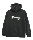 stussyステューシー）の古着「Chenille Applique Pullover Hoodie」｜ブラック