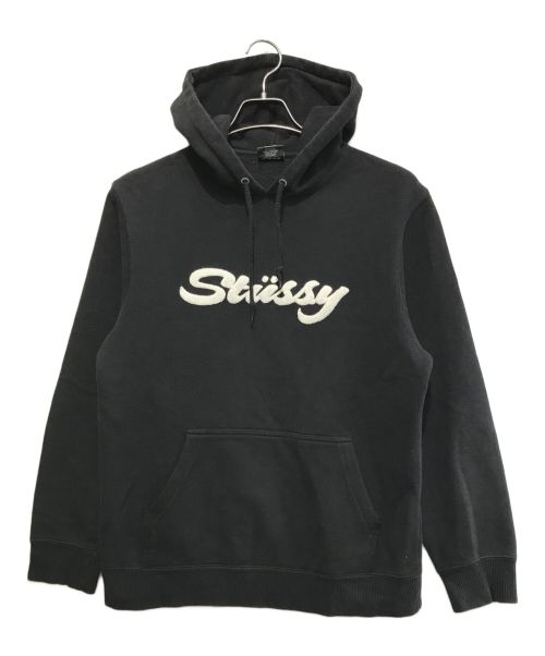 stussy（ステューシー）stussy (ステューシー) Chenille Applique Pullover Hoodie ブラック サイズ:Sの古着・服飾アイテム