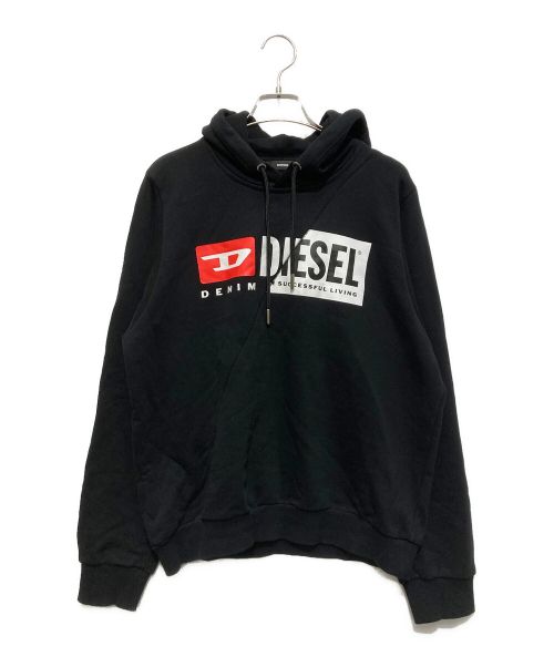 DIESEL（ディーゼル）DIESEL (ディーゼル) ロゴプリントプルオーバーパーカー ブラック サイズ:Sの古着・服飾アイテム