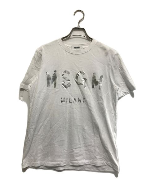 MSGM（エムエスジーエム）MSGM (エムエスジーエム) 筆描き ロゴプリント コットン Tシャツ 日本限定モデル ホワイト サイズ:Sの古着・服飾アイテム