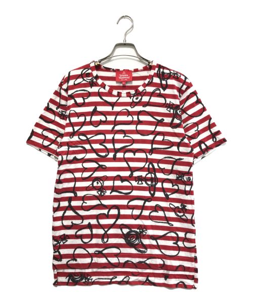 Vivienne Westwood RED LABEL（ヴィヴィアンウエストウッドレッドレーベル）Vivienne Westwood RED LABEL (ヴィヴィアンウエストウッドレッドレーベル) ボーダーハートプリントカットソー レッド×ホワイト サイズ:1の古着・服飾アイテム