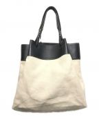 BOTTEGA VENETAボッテガベネタ）の古着「Quat Trimmed Canvas Black Leather」｜ベージュ×ブラック