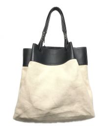 BOTTEGA VENETA（ボッテガベネタ）の古着「Quat Trimmed Canvas Black Leather」｜ベージュ×ブラック