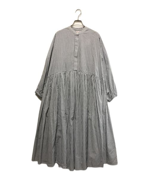 BEARDSLEY（ビアズリー）BEARDSLEY (ビアズリー) 先染めギャザーワンピース ホワイト×ネイビーの古着・服飾アイテム