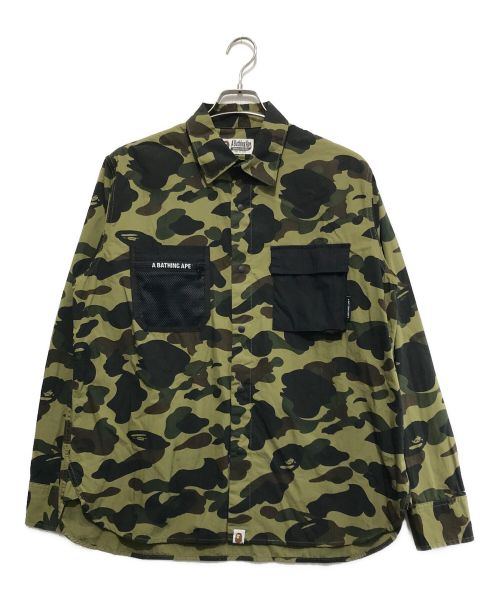 A BATHING APE（アベイシングエイプ）A BATHING APE (アベイシングエイプ) 1ST CAMO OUTDOOR DETAIL POCKET RELAXED FIT SHIRT カーキ×ブラック サイズ:Mの古着・服飾アイテム