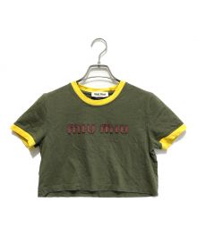 MIU MIU（ミュウミュウ）の古着「クロップドＴシャツ」｜カーキ×イエロー