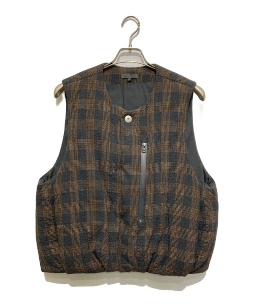 Omar Afridi（オマールアフリディ）Omar Afridi (オマールアフリディ) Padded Circle Vest Wool Check ブラウン サイズ:44の古着・服飾アイテム