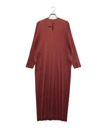 PLEATS PLEASE（プリーツプリーズ）の古着「長袖プリーツ加工ワンピース」｜レッド