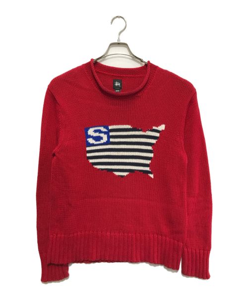 stussy（ステューシー）stussy (ステューシー) 古着星条旗ニット レッド サイズ:Mの古着・服飾アイテム