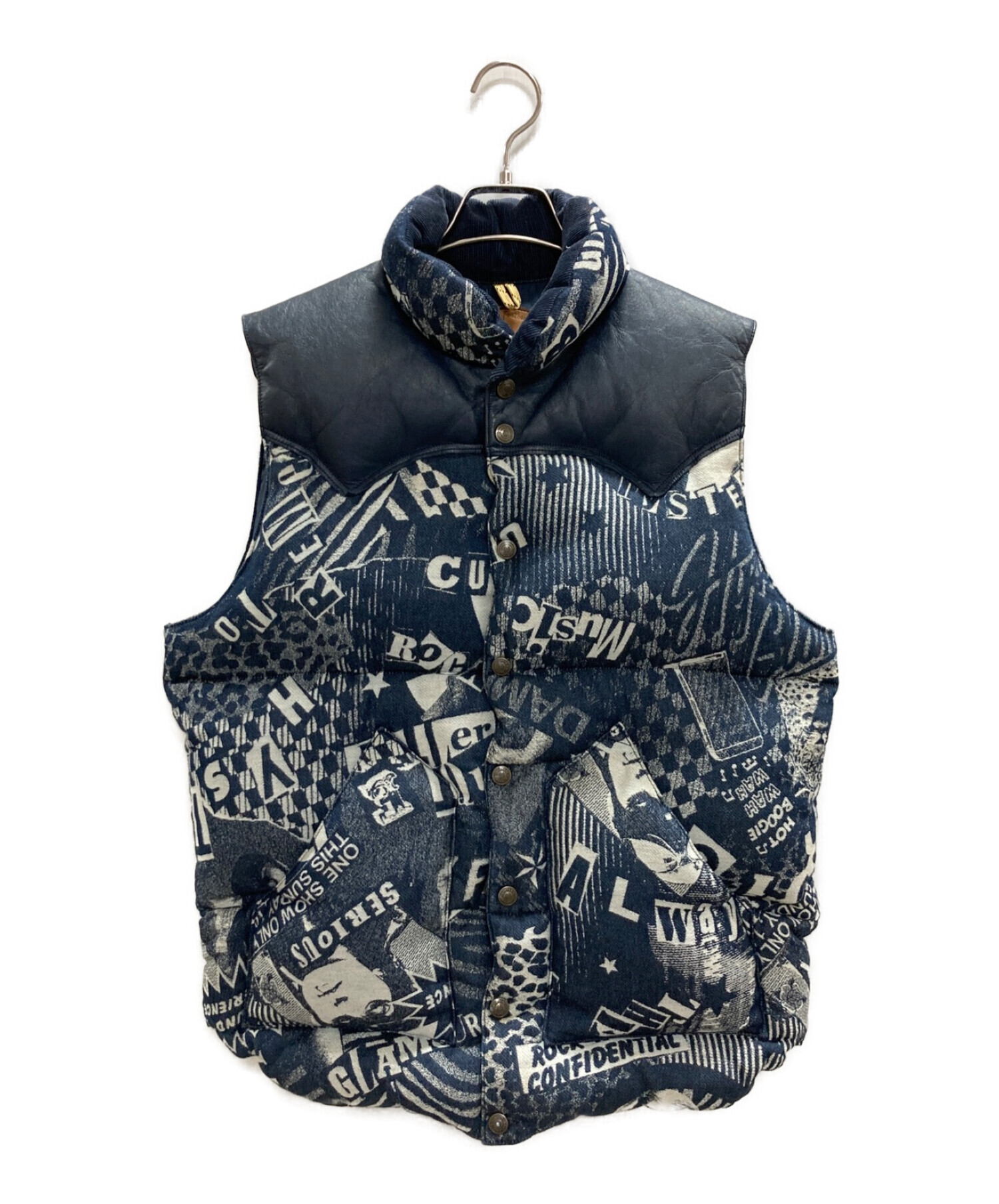 RockyMountainFeatherBed×HYSTERIC GLAMOUR (ロッキーマウンテンフェザーベッド×ヒステリックグラマー)  ジャカード デニム ダウンベスト ネイビー サイズ:L