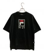 N゜21×FILAヌメロ ヴェントゥーノ×フィラ）の古着「プリントメッシュ切替Tシャツ」｜ブラック