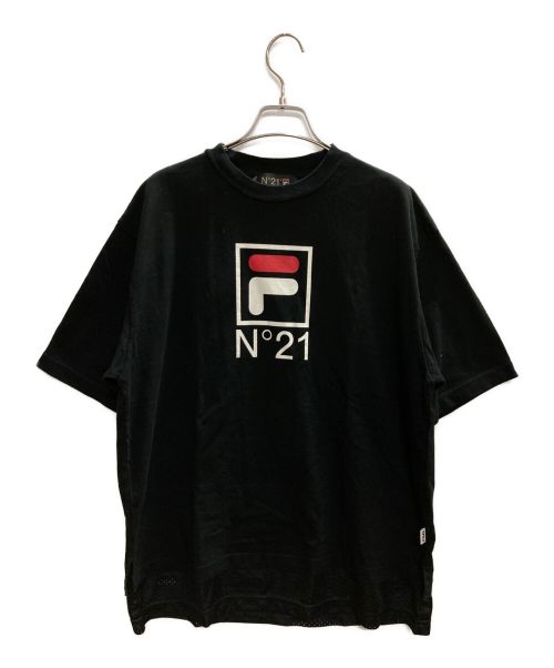 N゜21（ヌメロ ヴェントゥーノ）N゜21×FILA (ヌメロヴェントゥーノ×フィラ) プリントメッシュ切替Tシャツ ブラック サイズ:Ｍの古着・服飾アイテム