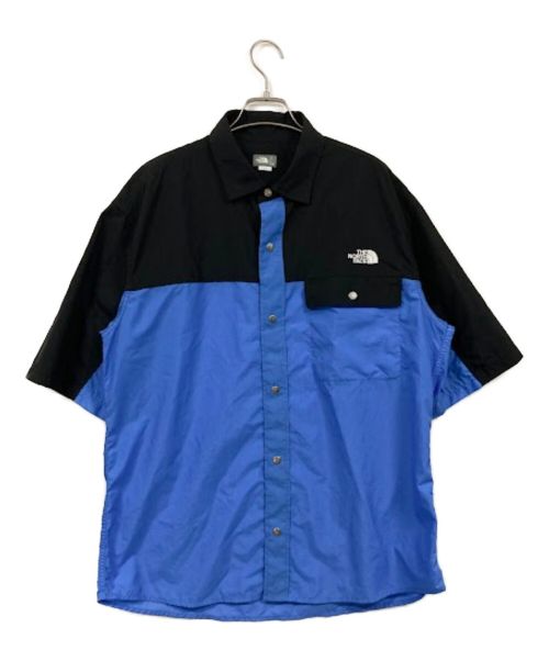 THE NORTH FACE（ザ ノース フェイス）THE NORTH FACE (ザ ノース フェイス) S/S Nuptse Shirt ブラック×ブルー サイズ:ＸＬの古着・服飾アイテム