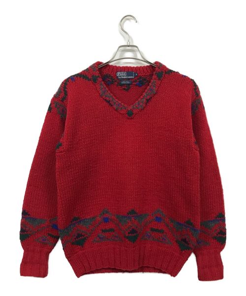 POLO RALPH LAUREN（ポロ・ラルフローレン）POLO RALPH LAUREN (ポロ・ラルフローレン) WOOL HAND KNIT レッド サイズ:Ｍの古着・服飾アイテム