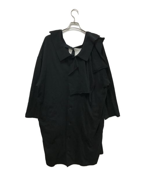 YOHJI YAMAMOTO（ヨウジヤマモト）YOHJI YAMAMOTO (ヨウジヤマモト) COTTON GAUZE TERRYCLOTH LAYERED DRAPED CARDIGAN ブラック サイズ:2の古着・服飾アイテム