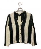 stussyステューシー）の古着「STRIPE BRUSHED CARDIGAN」｜ホワイト×グレー