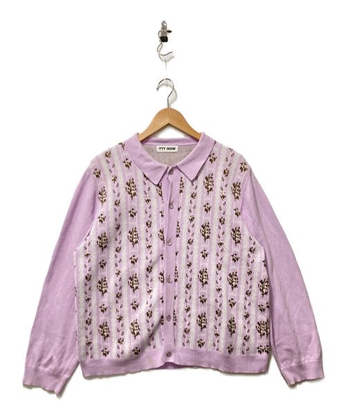 TTT MSW（ティー）TTT MSW (ティー) Flower Jacquard Knit Cardigan パープル サイズ:Lの古着・服飾アイテム