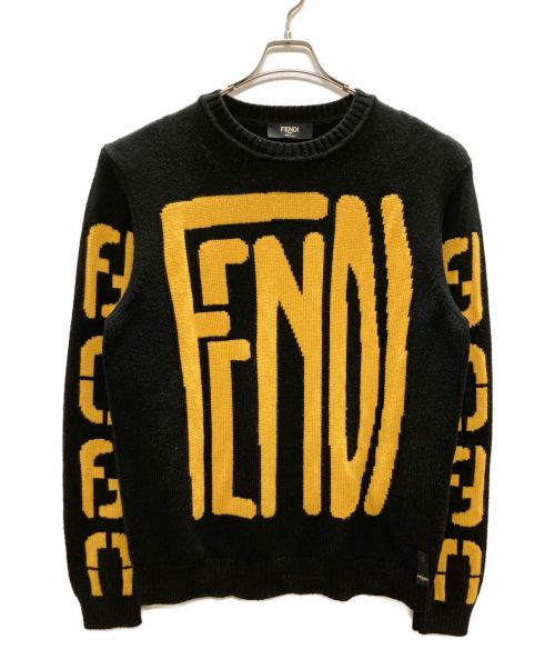 FENDI（フェンディ）FENDI (フェンディ) ビッグ ロゴ クルーネック ニット セーター ブラック サイズ:52の古着・服飾アイテム