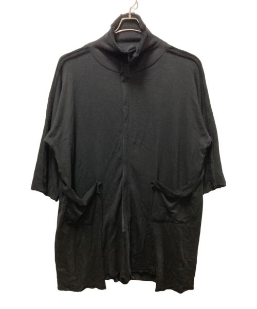 YOHJI YAMAMOTO（ヨウジヤマモト）YOHJI YAMAMOTO (ヨウジヤマモト) SUPIMA COTTON PILE RAW EDGE SEAM HIGH-NECK CARDIGAN ブラック サイズ:2の古着・服飾アイテム