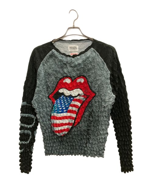 masu（エムエーエスユー）masu (エムエーエスユー) TONGUE AND LIPS POPCORNRAGLAN L/S T-SHIRT　MVFW-CS0122RS ブルー×ブラック サイズ:46の古着・服飾アイテム